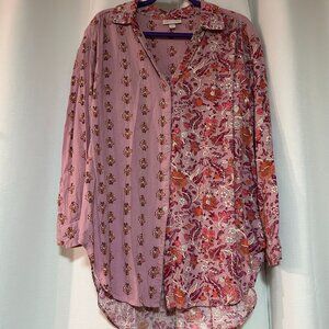 Knox Rose tunic button up women’s XXL pink floral boho cottagecore patterned